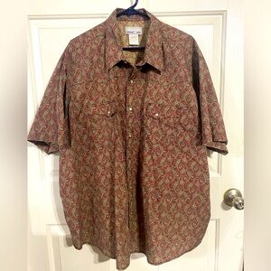 Wrangler Men's Paisley Casual Button Down Shirt - burgundy and Green